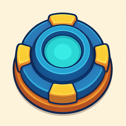 Crea la Torre Slow en un estilo 2D renderizado, limpio y cartoonish, con contornos claros y definidos, colores vibrantes con transiciones suaves, y sombreado que da volumen a sus superficies superiores.
La perspectiva debe ser VISTA CENITAL (totalmente desde arriba). Esto significa que la torre se verá como si estuviera siendo observada directamente desde arriba, con los detalles de su parte superior siendo prominentes.
La base de la torre debe ser circular para permitir un movimiento de cañón cómodo. Esta torre NO tiene un cañón direccional, su efecto es radial/de aura.
La torre debe tener un perfil bajo y la menor cantidad de relieve vertical posible para facilitar una rotación fluida en la animación..
In-Game asset.  2d.  High contrast.  No shadows