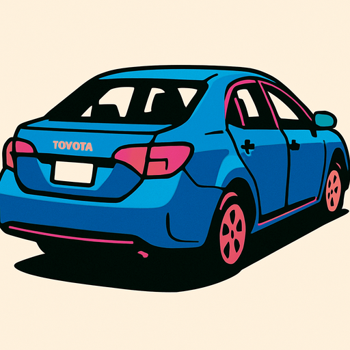 arka sağdan bakan toyota araba.
In-Game asset.  2d.  High contrast.  No shadows