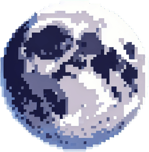 pixel art moon.
Single Game Texture. In-Game asset. 2d. Blank background. High contrast. No shadows.