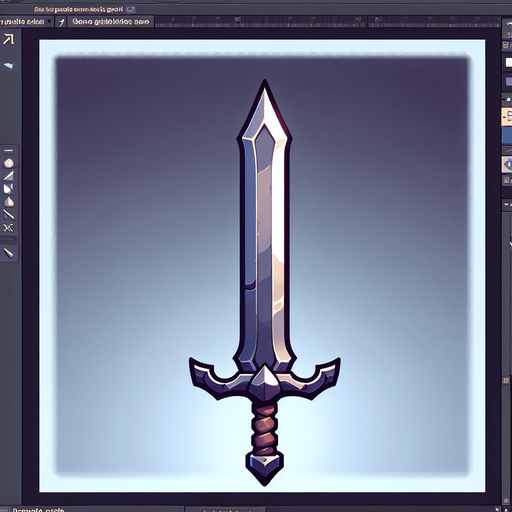 Sword.
Single Game Texture.  In-Game asset.  2d.  Blank background.  High contrast.  No shadows. 2d