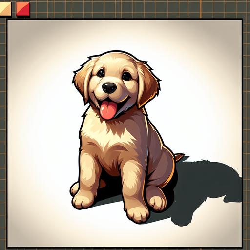 A happy golder retriever puppy. tongue hanging out in happiness. sitting down and looking at the viewer..
Single Game Texture. In-Game asset. 2d. Blank background. High contrast. No shadows.
