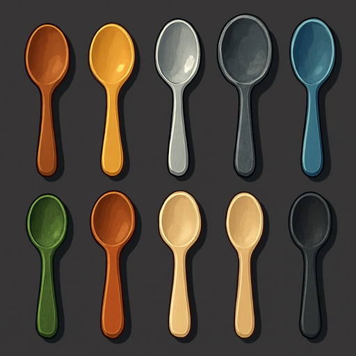 Pack of different spoons.
In-Game asset.  High contrast.  No shadows. 3D