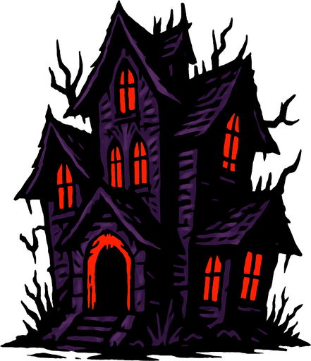 korkunç bir ev.
In-Game asset.  2d.  High contrast.  No shadows