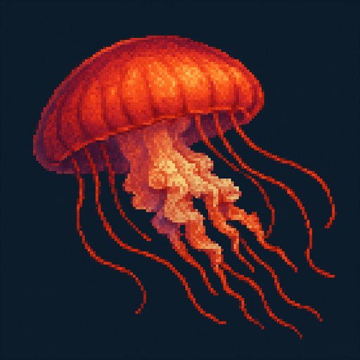 realistic pixel horizontal jellyfish.
In-Game asset.  2d.  High contrast.  No shadows