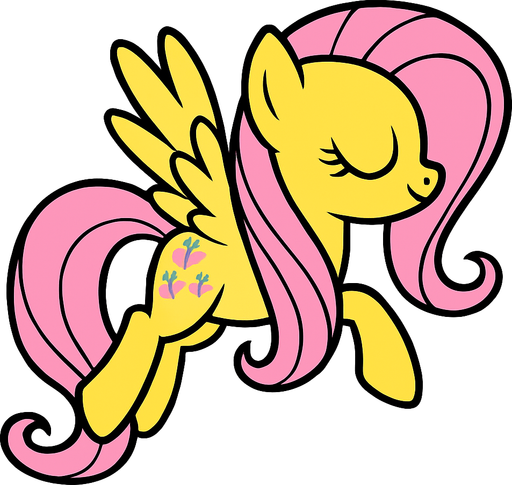 Fluttershy, flying position, 2D, side view.
In-Game asset.  2d.  High contrast.  No shadows