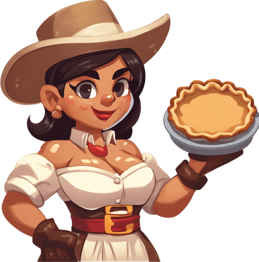 upper torso of a western cartoon barlady getting ready to throw a pie. front view.