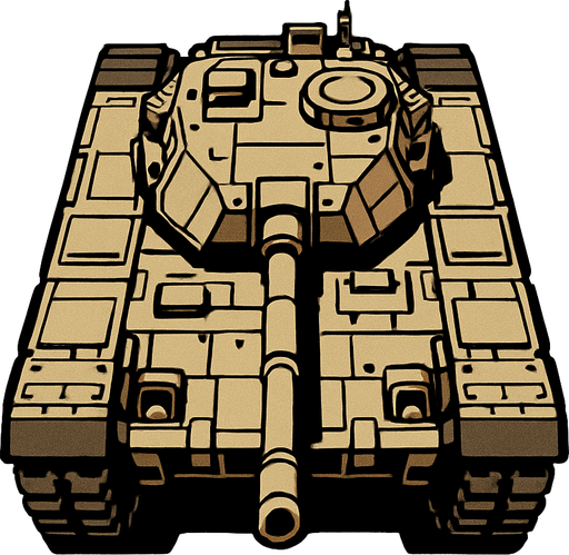 Top view of a Heavy armored military Tank.
In-Game asset.  2d.  High contrast.  No shadows