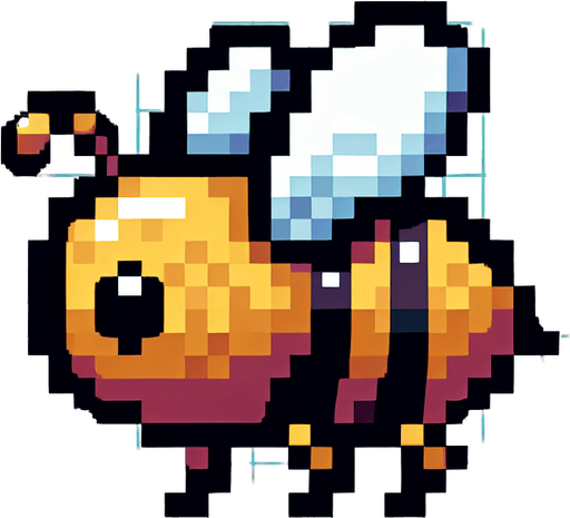 pixel bee faceing left.
Single Game Texture.  In-Game asset.  2d.  Blank background.  High contrast.  No shadows