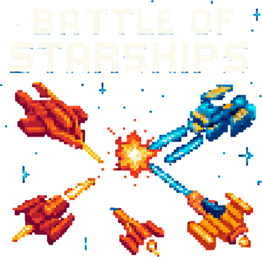 pixel inscription battle of starships in the style of space pixel art.
In-Game asset.  2d.  High contrast.  No shadows