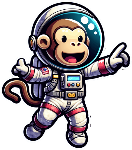 monkey astronaut.
Single Game Texture. In-Game asset. 2d. Blank background. High contrast. No shadows. transparent background