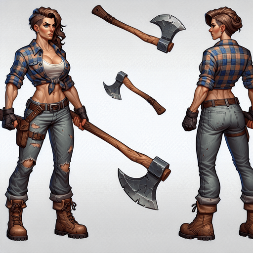 A lumberjack in a fantasy rts style.
Single Game Texture. In-Game asset. 2d. Blank background. High contrast. No shadows.