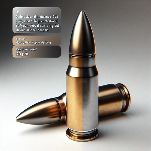 Bullet.
Single Game Texture.  In-Game asset.  2d.  Blank background.  High contrast.  No shadows. 3d