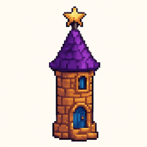 pixel art büyücü kulesi.
In-Game asset.  2d.  High contrast.  No shadows