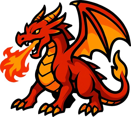 Dragon du feu.
In-Game asset.  2d.  High contrast.  No shadows