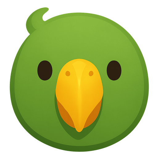 Mantén este estilo de diseño, pero en lugar de ser el rostro de un gato, que sea el de un perico verde de pico amarillo.