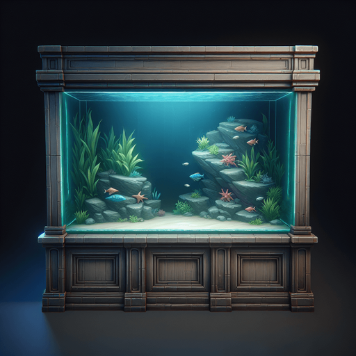 An aquarium with no fish on a sheel in a photorealistic style.
Single Game Texture. In-Game asset. 2d. Blank background. High contrast. No shadows.