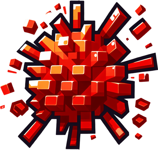 a cartoon explosion made of red bricks. no shadows..
Single Game Texture. In-Game asset. 2d. Blank background. High contrast. No shadows.
