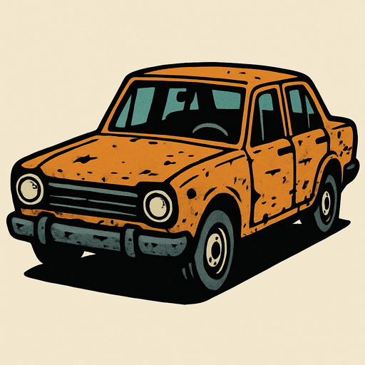 An old car.
In-Game asset.  2d.  High contrast.  No shadows