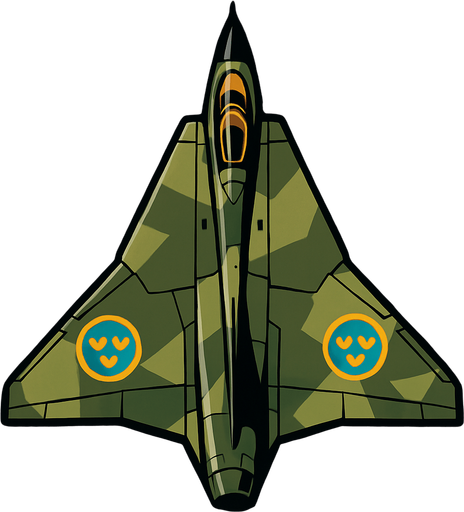 Saab 35 Dakem fighter..
In-Game asset.  2d.  High contrast.  No shadows. Top down view