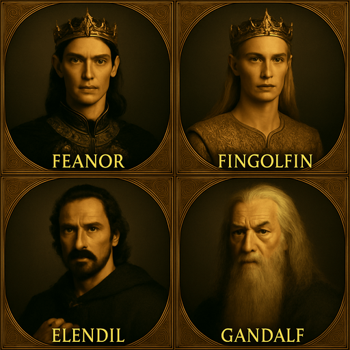 Feanor ve Fingolfin birer elf prensi buna layık olsunlar. Gandalfında şapkası yok. Çerçeve ve boyut vs değiştirmeden yeniden üret