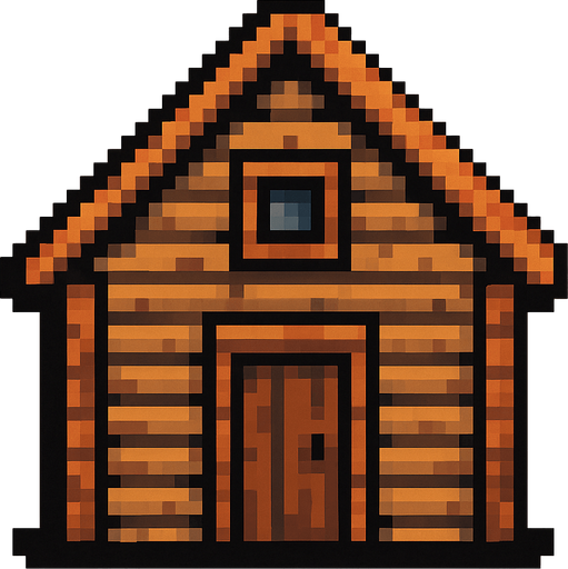 casa de madera de pixeles.
In-Game asset.  2d.  High contrast.  No shadows. casa de madera