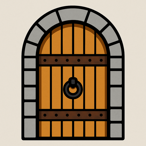 round top castle door.
In-Game asset.  2d.  High contrast.  No shadows