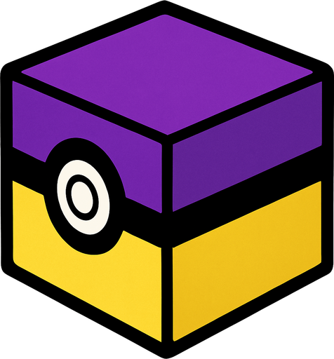 make a cube but like a pokeball and change the colour of original and make it the basic one make with purple and yellow but do diffrently.
In-Game asset.  2d.  High contrast.  No shadows