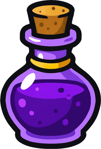Botellita de elixir morado.
In-Game asset.  2d.  High contrast.  No shadows