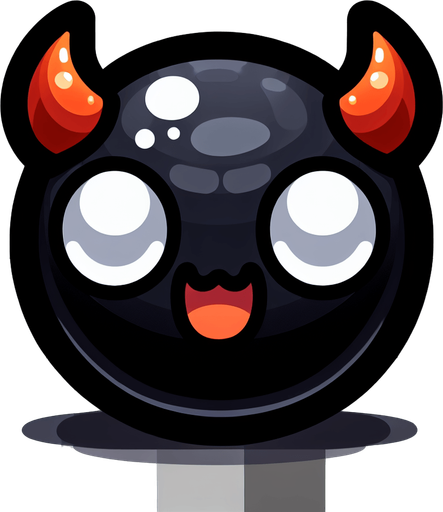 Uma bolinha preta com chifres dos olhos brancos sorridente laranja,jogo 2d fundo png.
Single Game Texture. In-Game asset. 2d. Blank background. High contrast. No shadows.