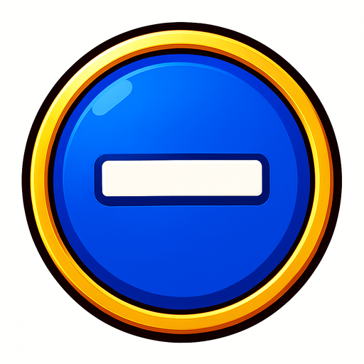 Un boton azul fuerte tipo Casino que diga "-".
In-Game asset.  2d.  High contrast.  No shadows