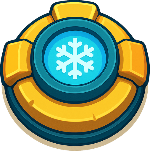 Crea la Torre Slow en un estilo 2D renderizado, limpio y cartoonish, con contornos claros y definidos, colores vibrantes con transiciones suaves, y sombreado que da volumen a sus superficies superiores.
La perspectiva debe ser VISTA CENITAL (totalmente desde arriba). Esto significa que la torre se verá como si estuviera siendo observada directamente desde arriba, con los detalles de su parte superior siendo prominentes.
La base de la torre debe ser circular para permitir un movimiento de cañón cómodo. Esta torre NO tiene un cañón direccional, su efecto es radial/de aura.
La torre debe tener un perfil bajo y la menor cantidad de relieve vertical posible para facilitar una rotación fluida en la animación..
In-Game asset.  2d.  High contrast.  No shadows