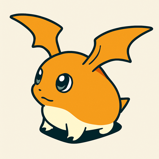 Patamon viendo a la derecha, perspectiva isometrica.
In-Game asset.  2d.  High contrast.  No shadows