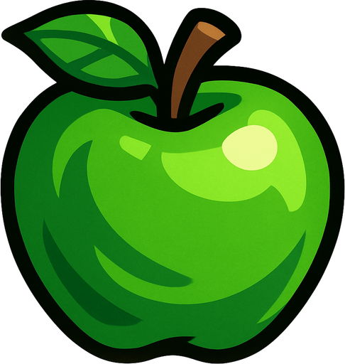 Green apple.
In-Game asset.  2d.  High contrast.  No shadows
