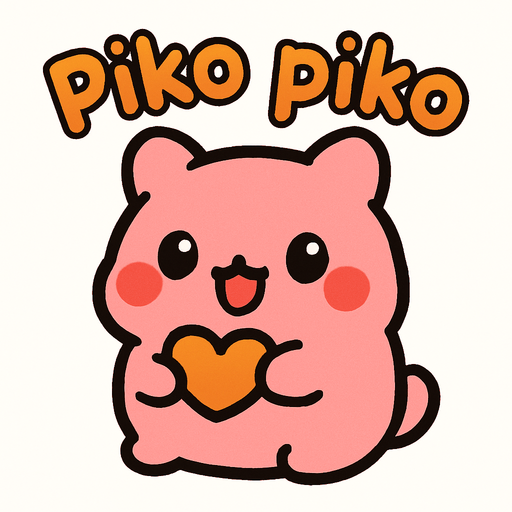 Debe decir “Piko piko” y ser estilo cute.
In-Game asset.  High contrast.  No shadows