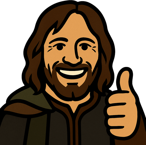 Tamamen aynı sanatsal formda ama parmağını yukarı kaldırıp gülen ARAGORN olacak