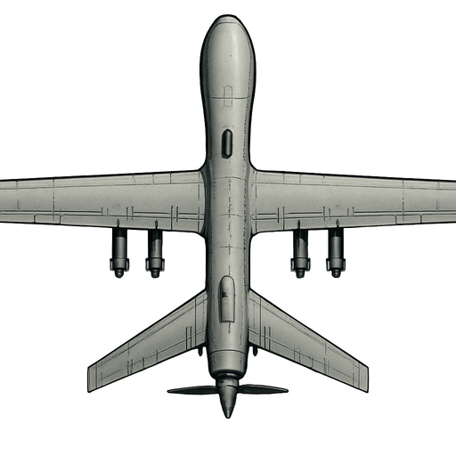 Askeri drone, üstten görünüm, gerçekçi, yazısız.
In-Game asset.  2d.  High contrast.  No shadows