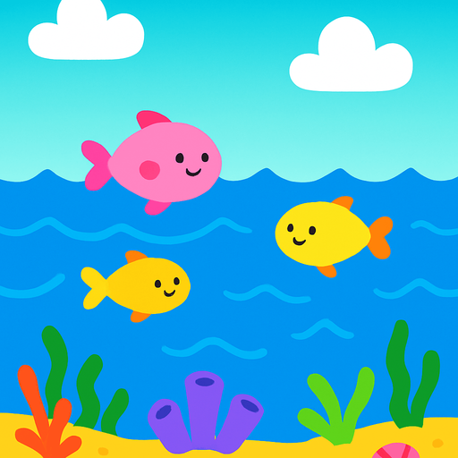 Fond d'écran océan mignon.
In-Game asset.  2d.  High contrast.  No shadows