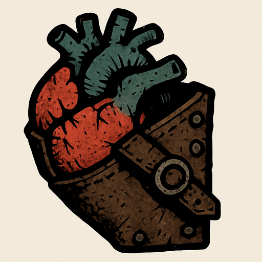 The hearts will be in a slightly old Mad Max style look and half will be inside the leather case.
In-Game asset.  2d.  High contrast.  No shadows