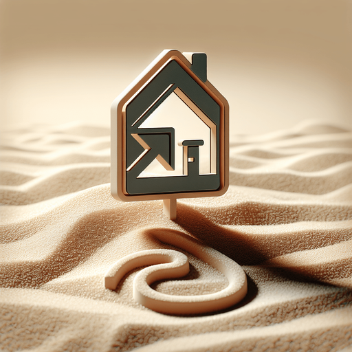 Minimal icon of a home with direction icon pointing to the home.
sand background