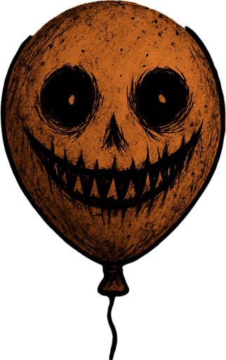 a creepy balloon with a drawn smile and eyes.
In-Game asset.  2d.  High contrast.  No shadows
