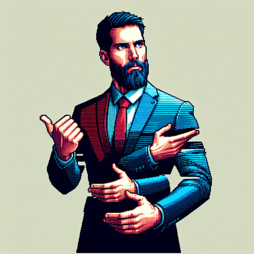 Create a single bearded man in a suit reaching out holding an imaginary weapon, I want him generated in 32 bit graphic style and i want to see his entire body.
Single Game Texture. In-Game asset. 2d. Blank background. High contrast. No shadows.