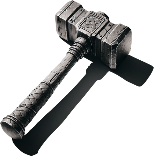 A hammer.
Single Game Texture.  In-Game asset.  2d.  Blank background.  High contrast.  No shadows