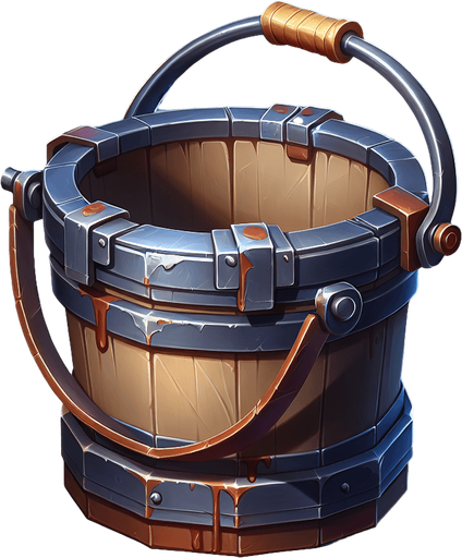 a paint bucket.
Single Game Texture. In-Game asset. 2d. Blank background. High contrast. No shadows.