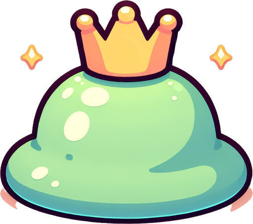 Un slime rey RPG con estilo suave y simple.
Single Game Texture.  In-Game asset.  2d.  Blank background.  High contrast.  No shadows