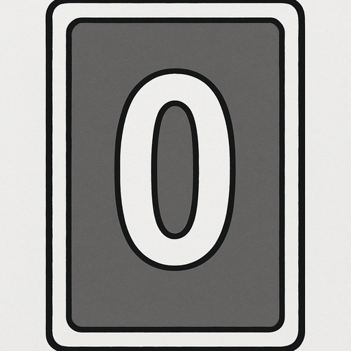 Rectangular card numbered 0, with a white border around it and a gray background..
In-Game asset.  2d.  High contrast.  No shadows