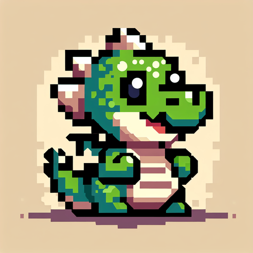 a pixel funny dragon looking right similar to Bubble Booble.
Single Game Texture.  In-Game asset.  2d.  Blank background.  High contrast.  No shadows