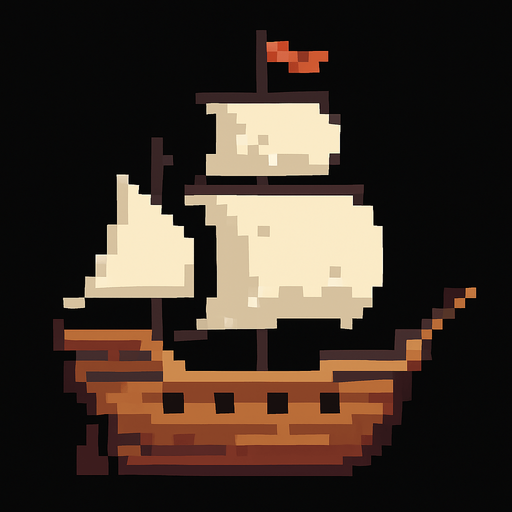 barco de pixeles.
In-Game asset.  2d.  High contrast.  No shadows