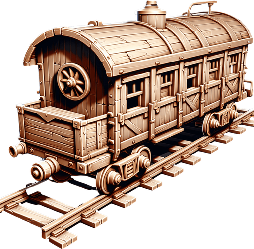 western toy train wagon side profile.
Single Game Texture. In-Game asset. 2d. Blank background. High contrast. No shadows.