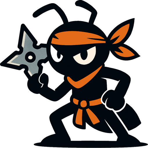 elinde shuriken olan ninja karınca.
In-Game asset.  2d.  High contrast.  No shadows