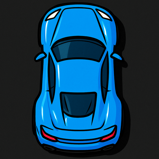 Sports Car,blue,2d,game asset,png,upper profile.
In-Game asset.  2d.  High contrast.  No shadows,upper look,upper side